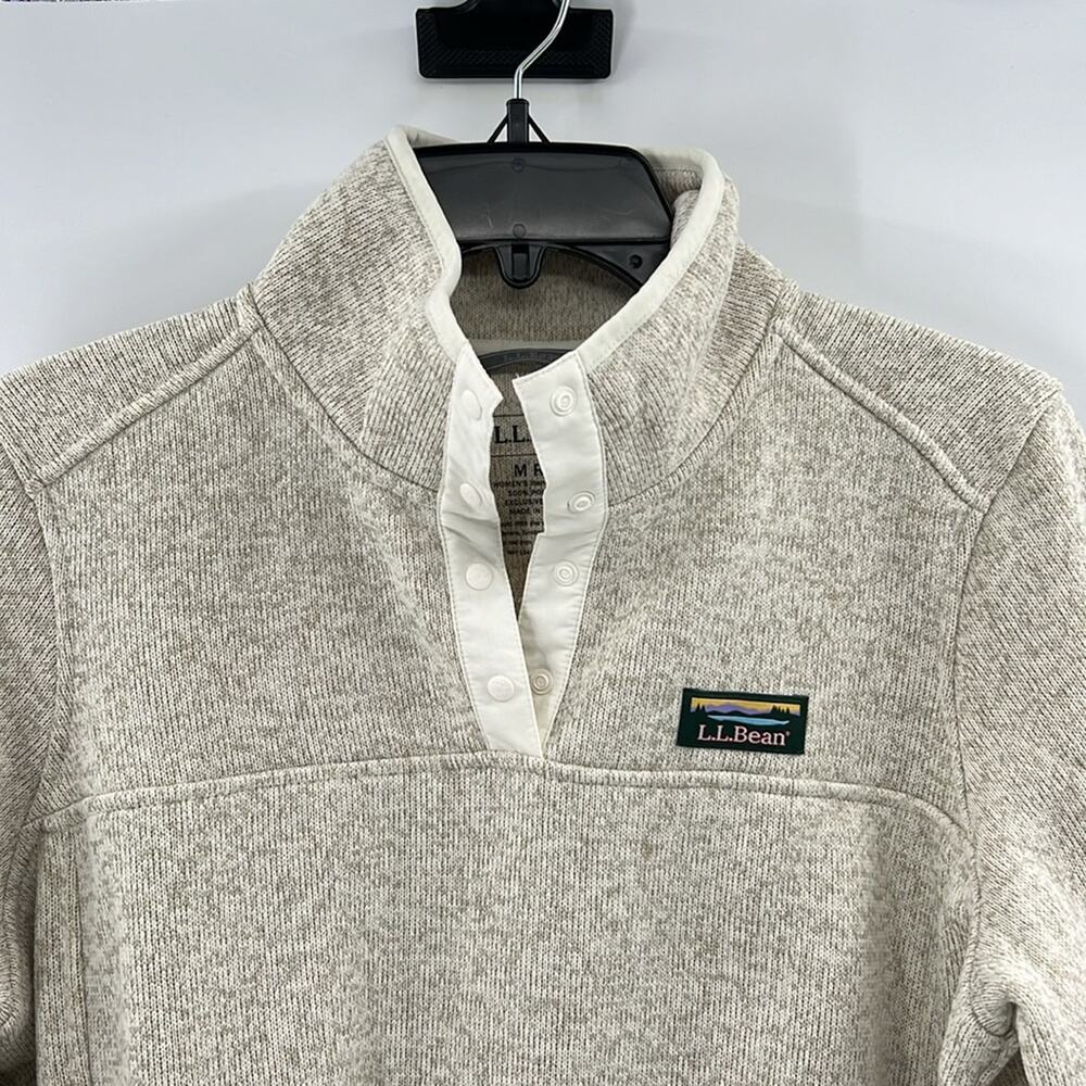 L.L. Bean Women's Sweater Fleece Pullover - Tan/White - Medium - Picture 2 of 5